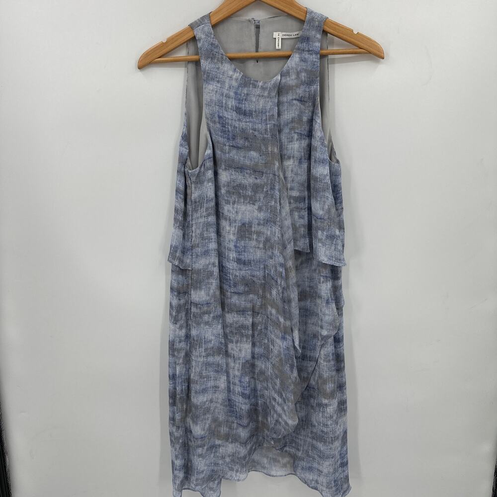 Derek Lam 100% Silk Sleeveless Mini Dress Blue Watercolors Size 8